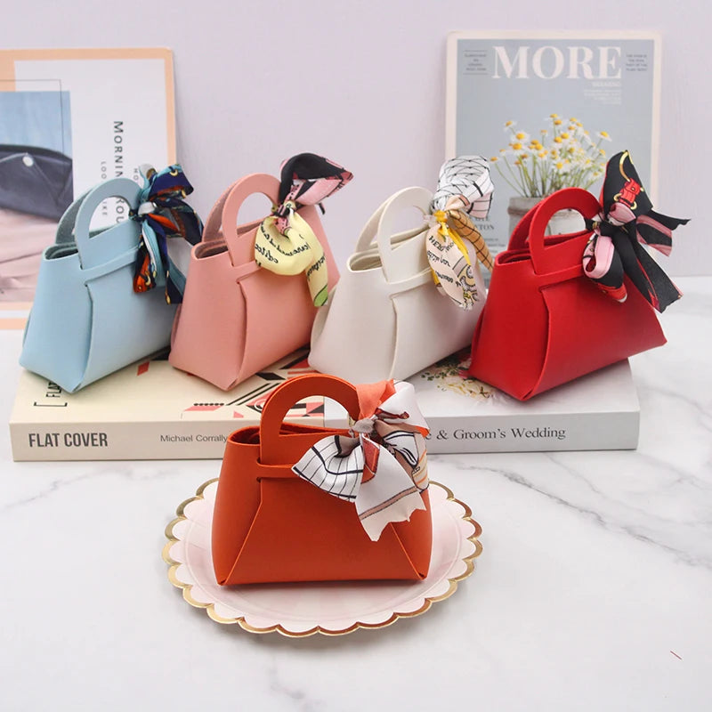 12 Pack Leather Wedding Candy Gift Bags with Handle Reusable Party Favor Boxes for Baby Showers Birthday Christmas Halloween