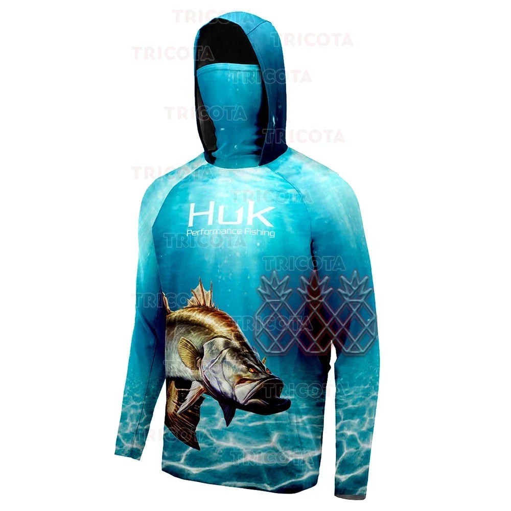 HUK Fishing Shirt Mask Outdoor Men UV Protection Fish Hoodie Clothing Long Sleeve Breathable Performance Fishing Jersey UPF 50+