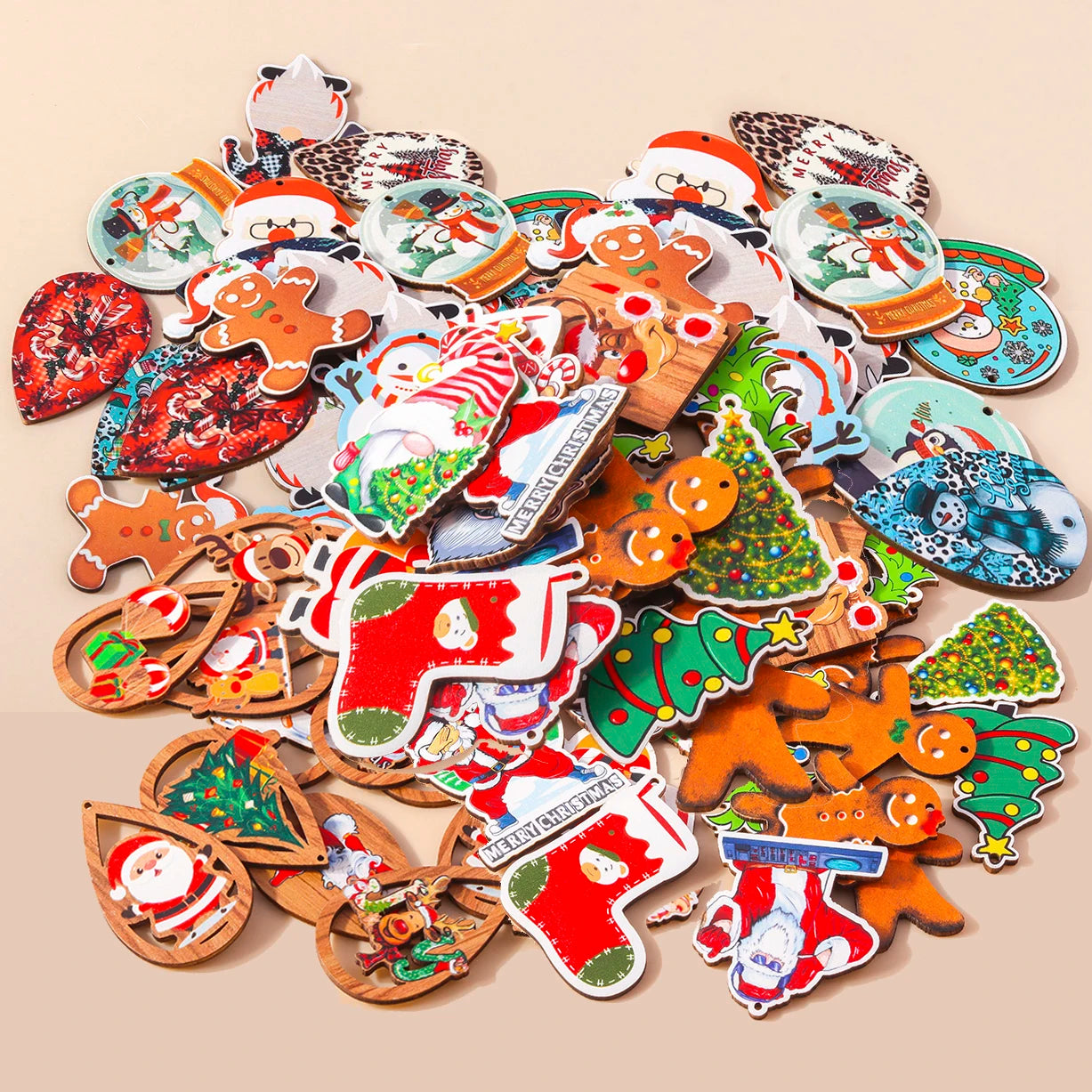 Leslie 10pcs Fashion Christmas Charms Cute Christmas Tree Deer Bell Snowman Pendant for Earring Necklace Making Accessories