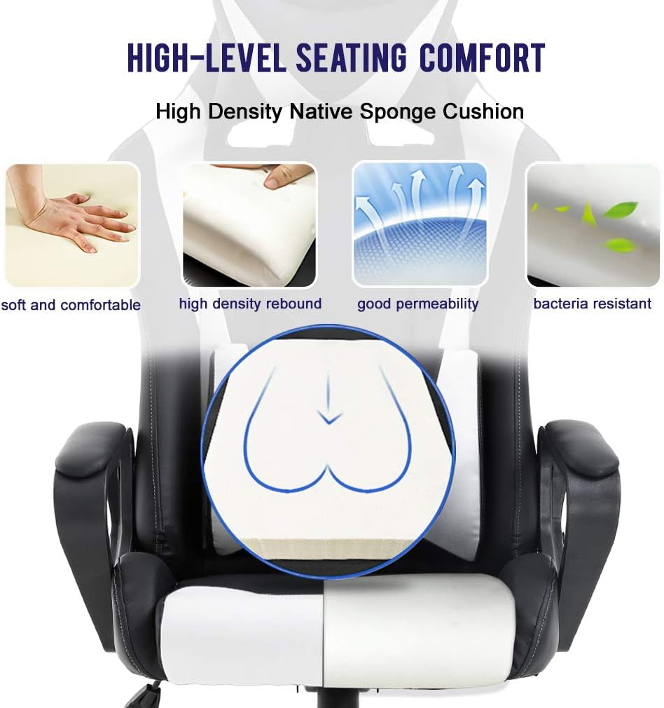 Ergonomic Gaming Chair White With Lumbar Support High Back