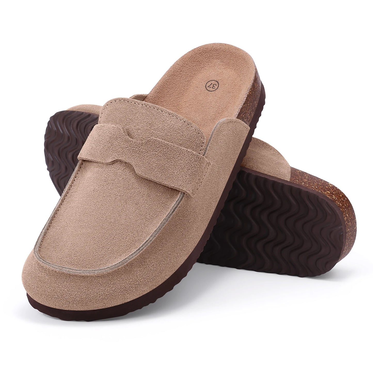 Smile Pop New Fashion Women's Suede Clogs With Back Strap Men's Leather Mules Cork Footbed Slip on Potato Shoes For Women & Men