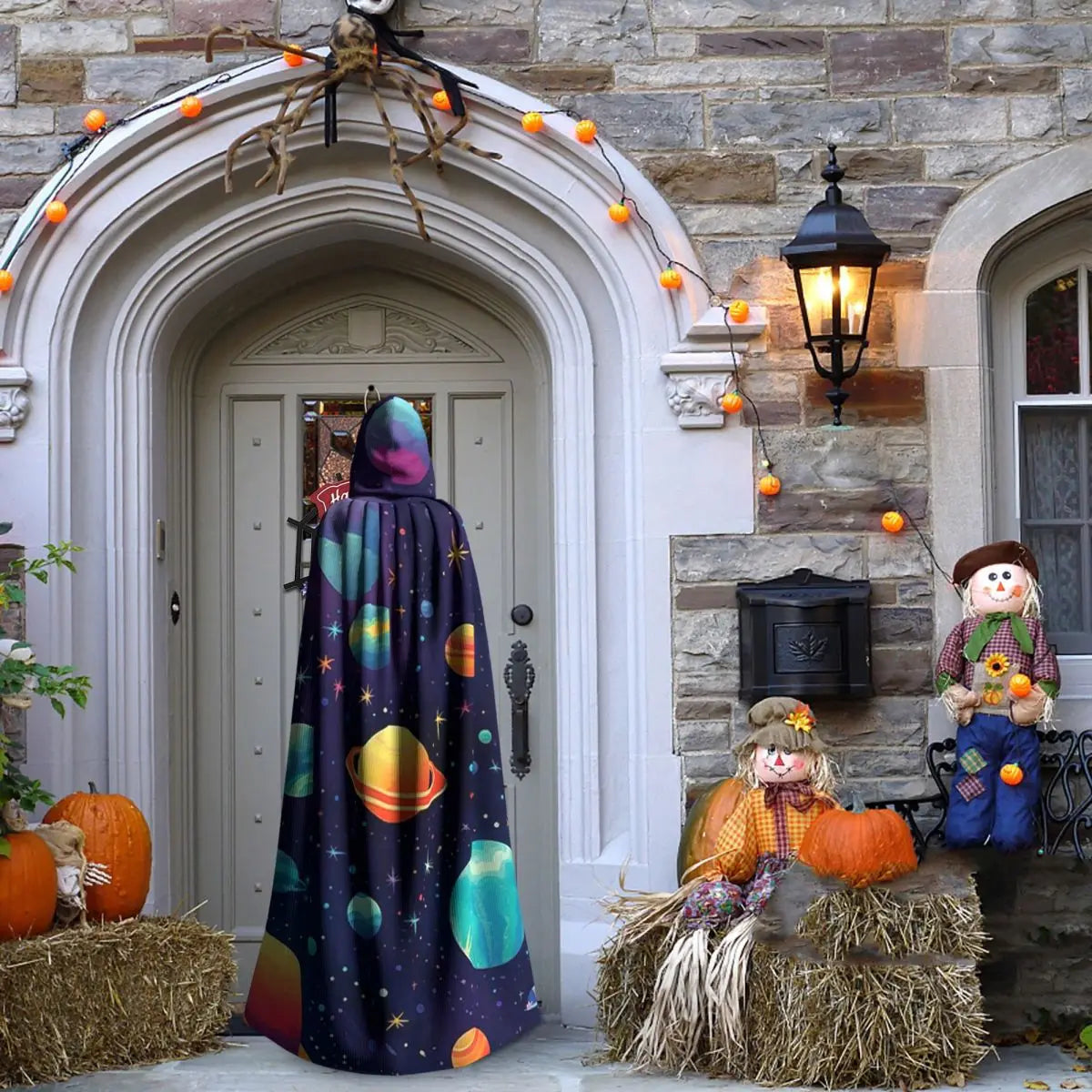 Solar System Space Planets Universe Long Hooded Cloak Witch Medieval Costume Cosplay Cape HalloweenVampire Adult Unisex