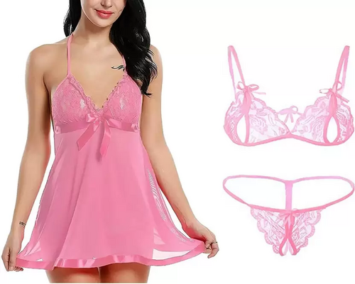 Women's Bra & Panty Set Self Design Pink Lingerie Set (Size 34)