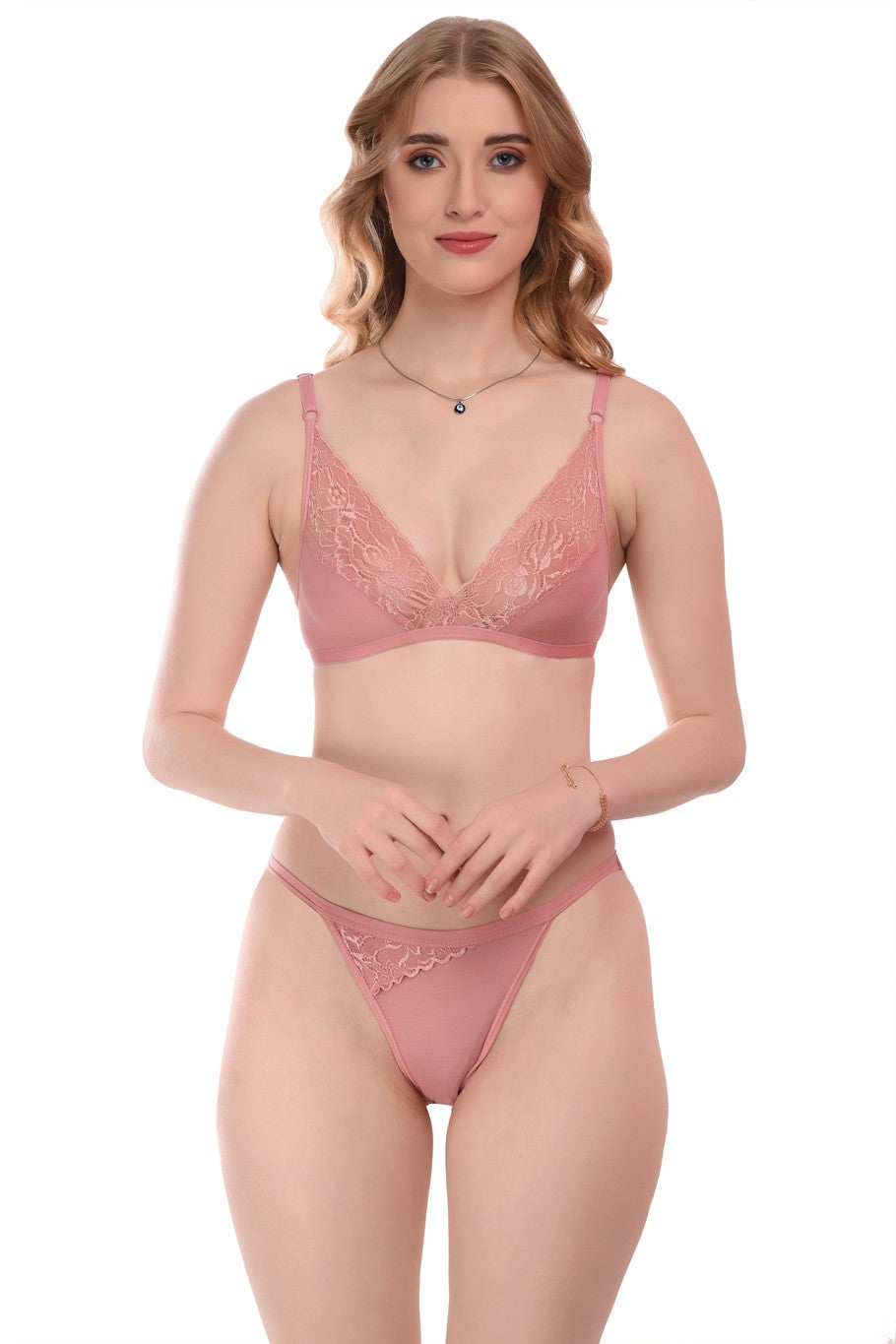 Women's Cotton Blend Lingerie Set (Size-30B) (Color-PINK)