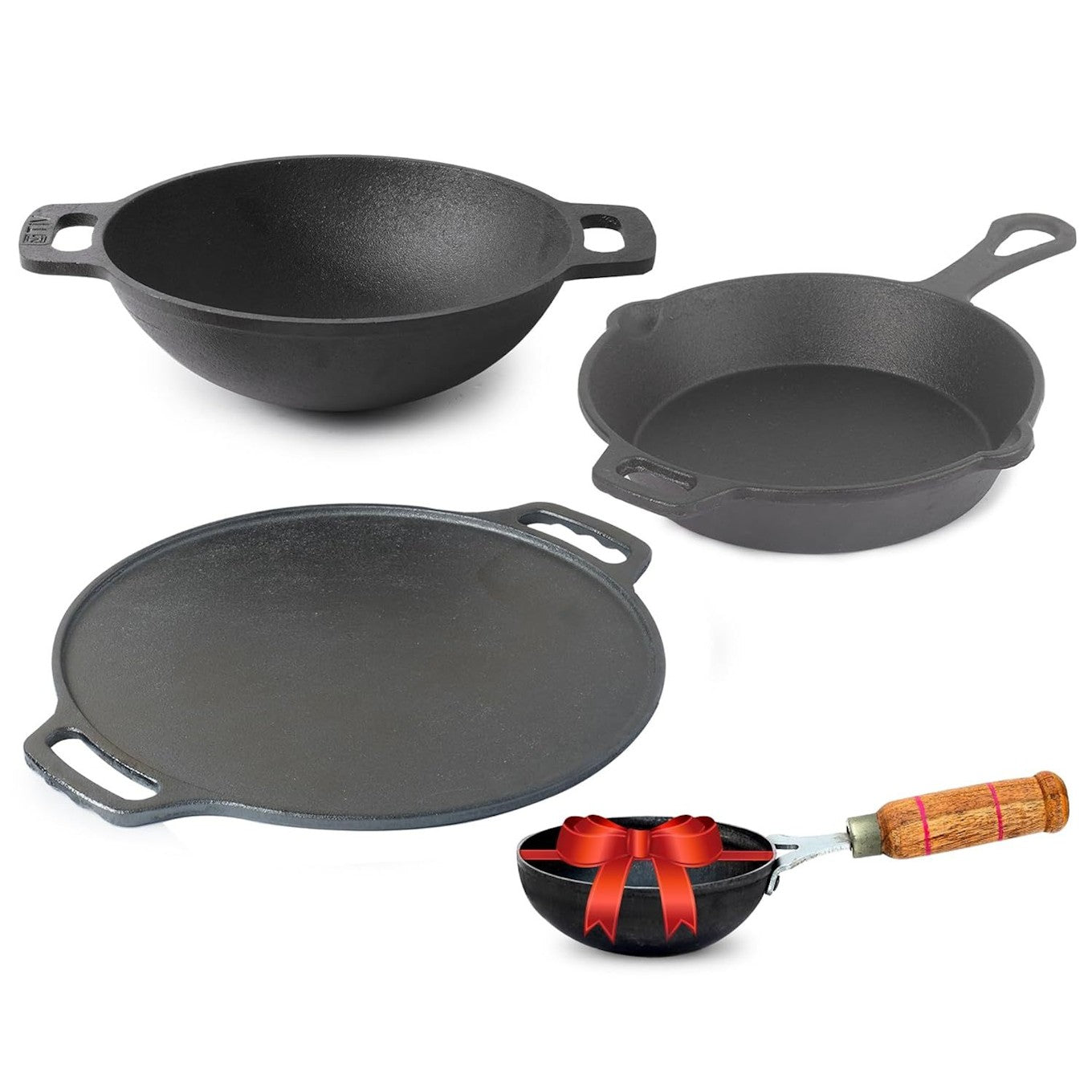 Pre-Seasoned Cast Iron Cookware Set, 4 Pcs Black