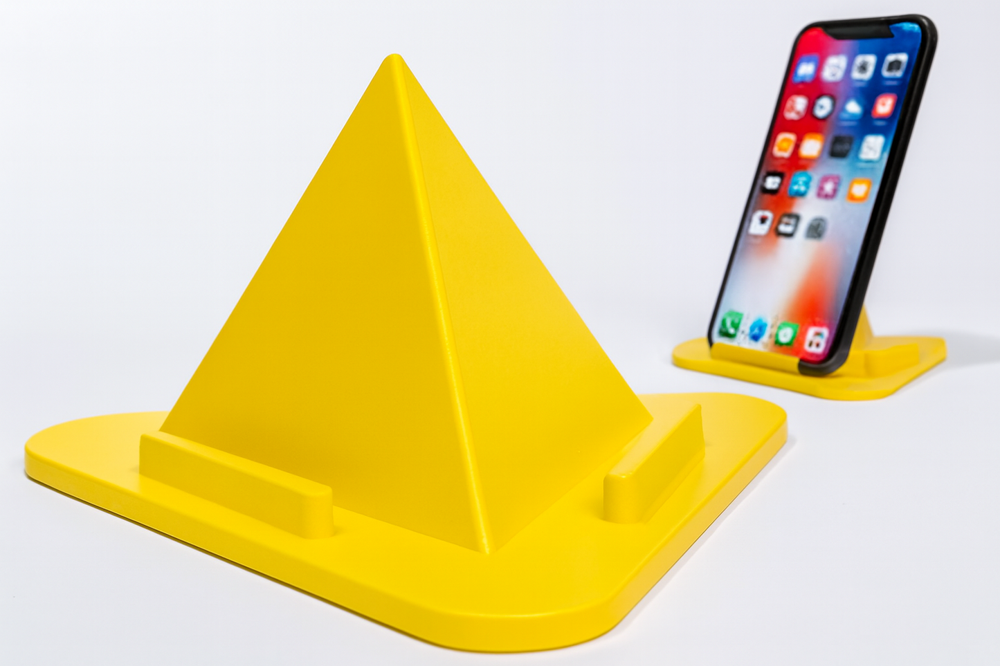 Yellow Dual-Style Phone Stand – Pyramid & Slant Base