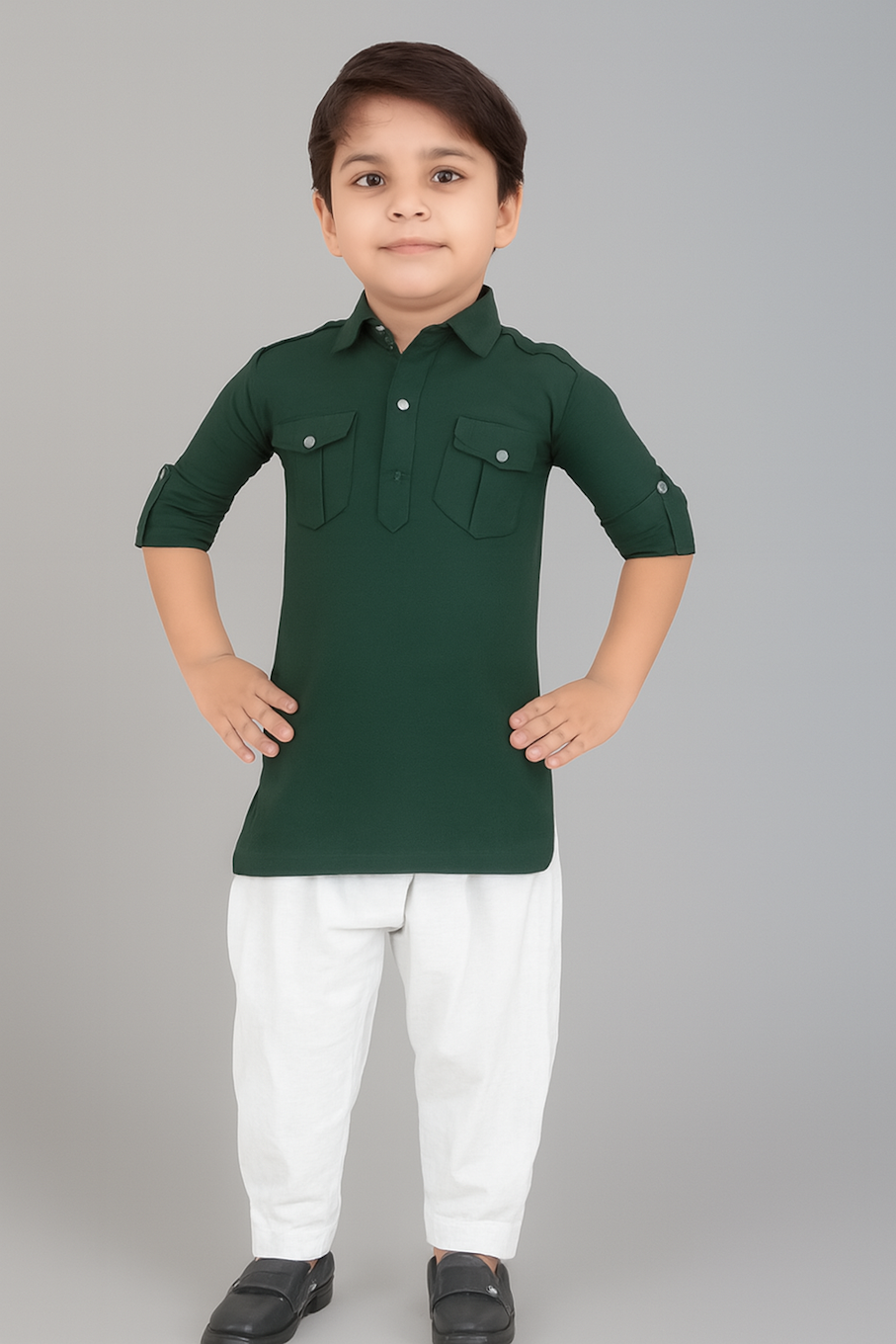 Cotton Pathani Suit for Boys-Green (Size-4-5 YEAR) | D47