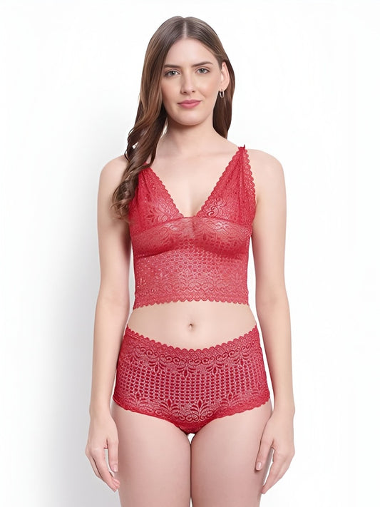 Self Design Lingerie Set, Red (Size-S)