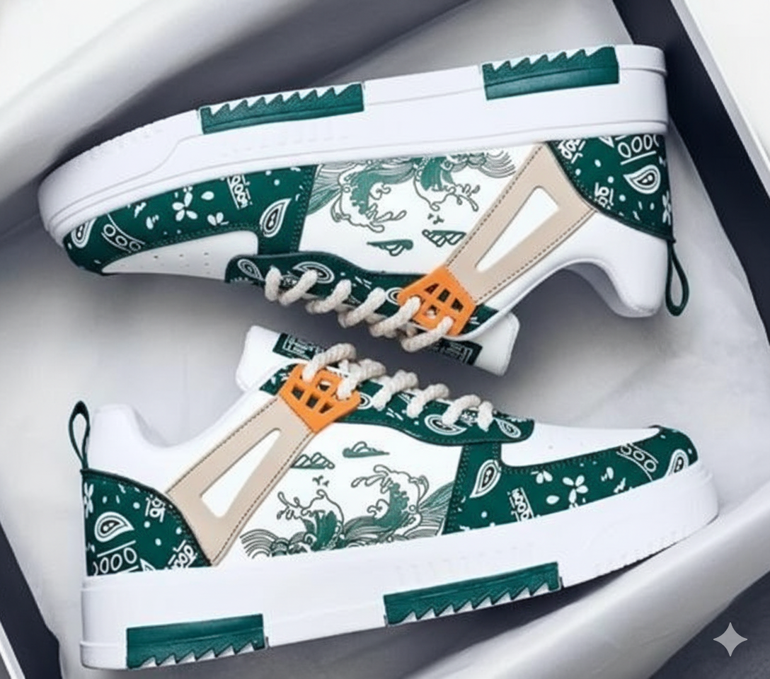 Women's Sport Sneakers White&  Bottle Green (UK-11)