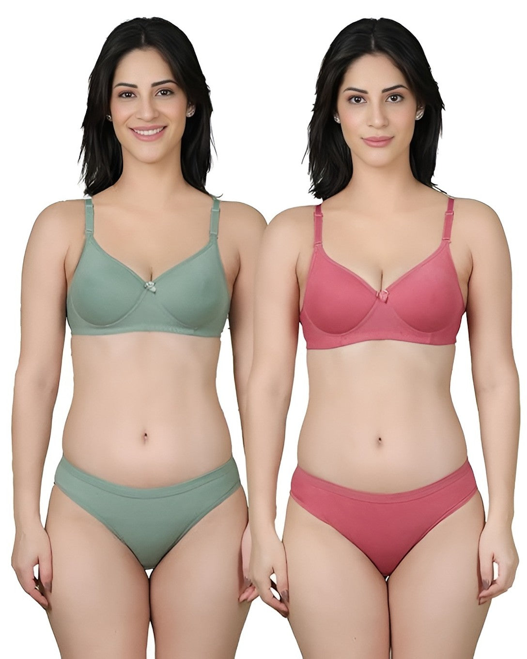 Womens Bra Panty Set-Pista & Pink (Size-41C)