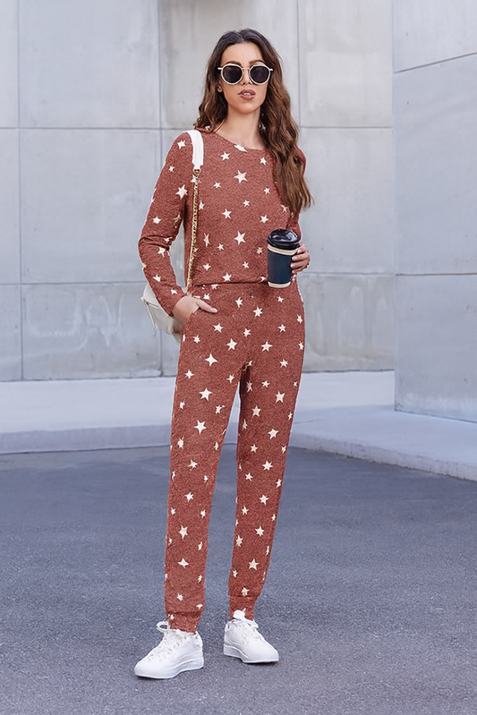 Two-Piece Relaxed Fit Co-Ord Set for Women-Brown (Size-M) | D59