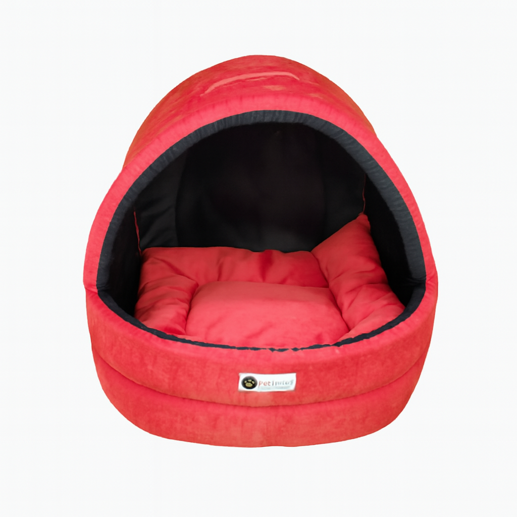 Soft Covered Igloo Style Pet House-Red & Black