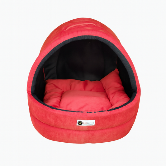 Soft Covered Igloo Style Pet House-Red & Black