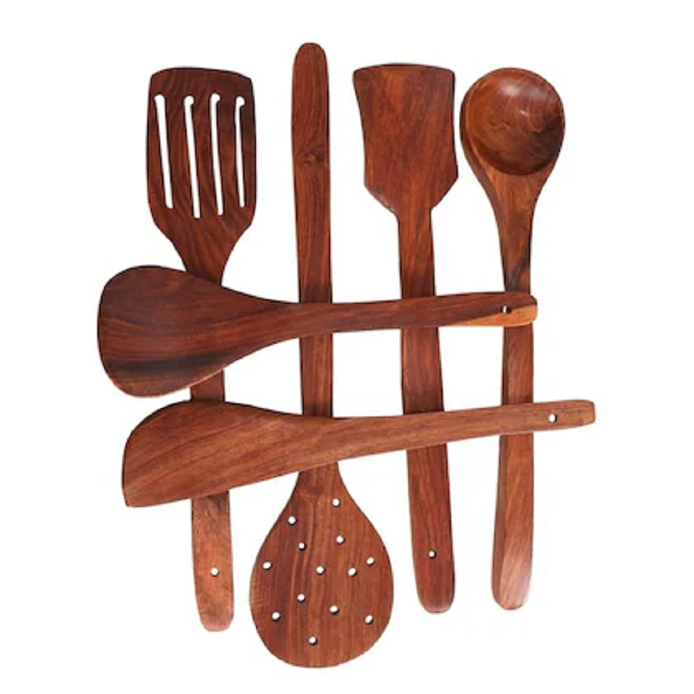 Handmade Wooden Cookware Utensils Set (Pack Of 6) Size 30X8X3 CM Color