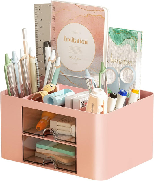 Desk Organizer with Drawer Pink