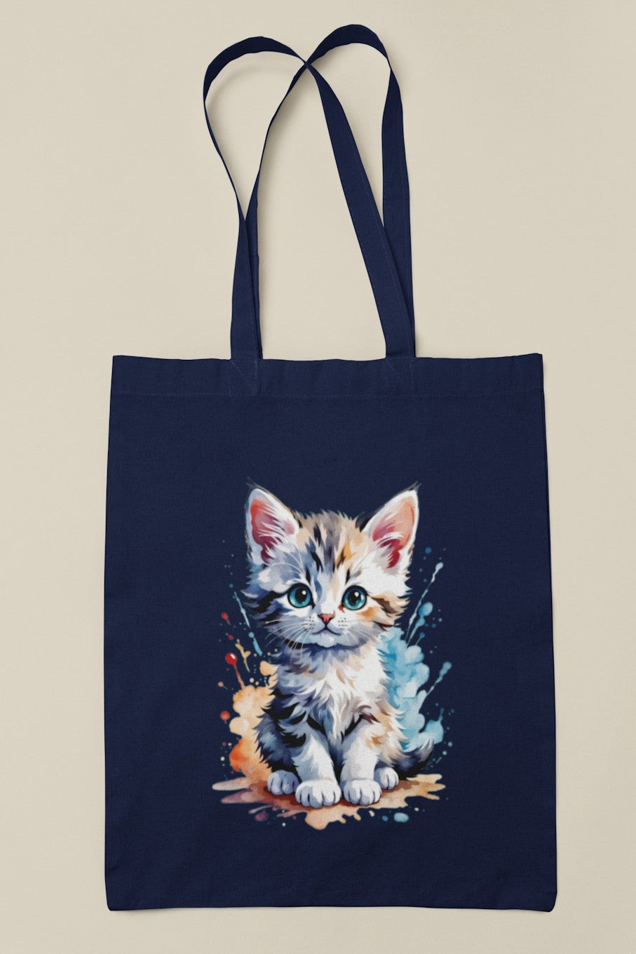 Adorable Watercolor Kitten Canvas Tote Bag