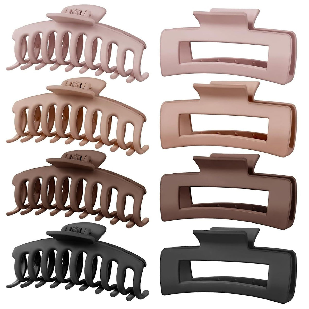 Korean Fashion Matte Hair Claw Clips Pack of 8-D02
