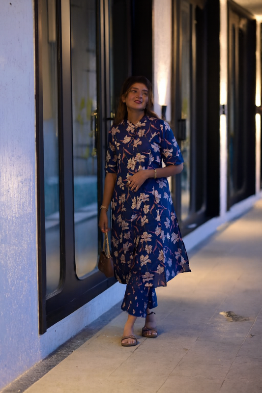 Floral Coord Set with Pockets Blue White (3XL)