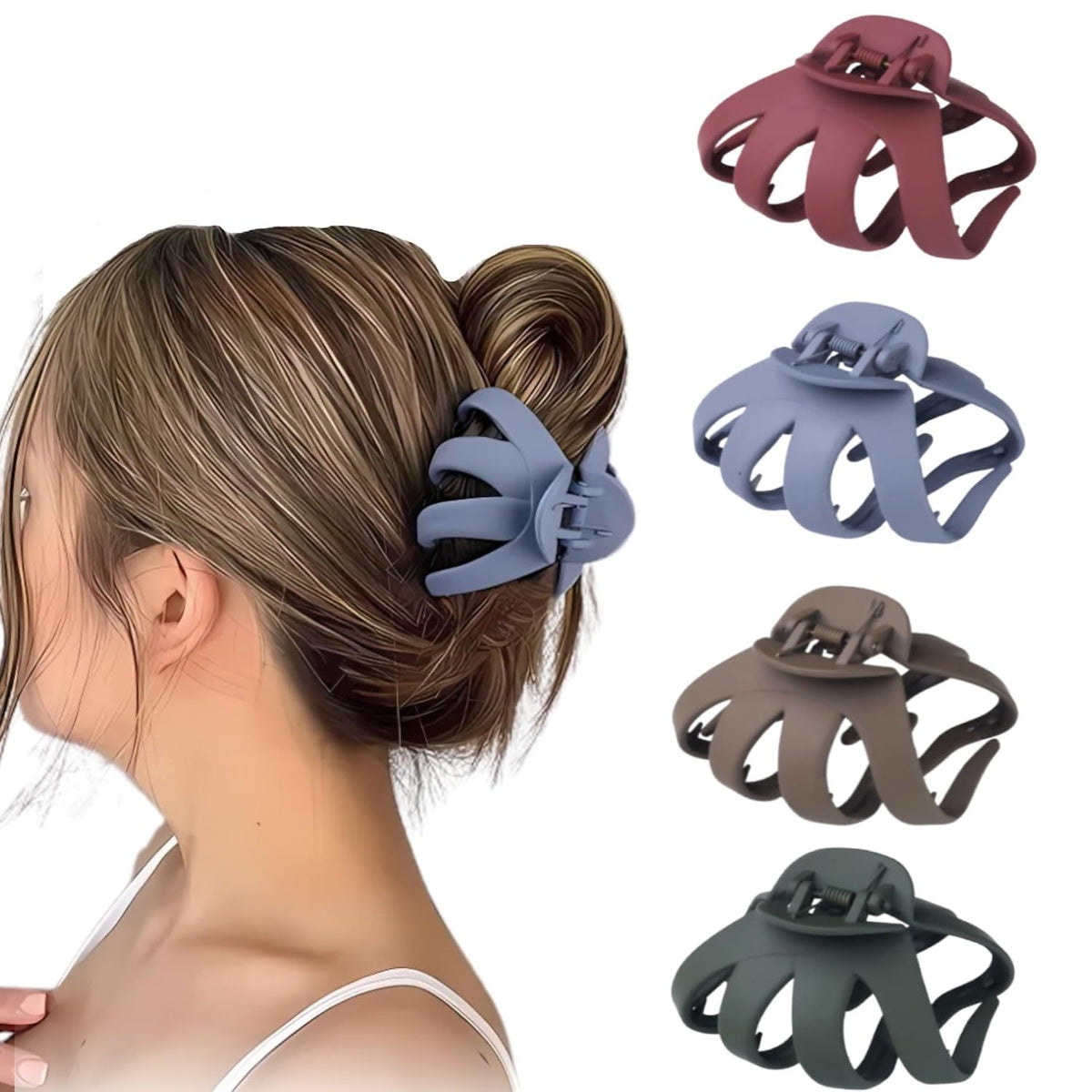 Octopus Shape Matte Hair Claw Clips Pack Of 4, Assorted