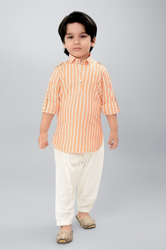 Cotton Pathani Suit for Boys-Peach (Size-18-24 MONTH) | D52
