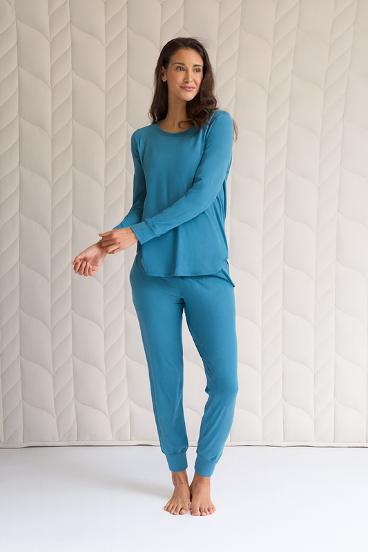 Two-Piece Relaxed Fit Co-Ord Set for Women-Blue (Size-XXS) | D63