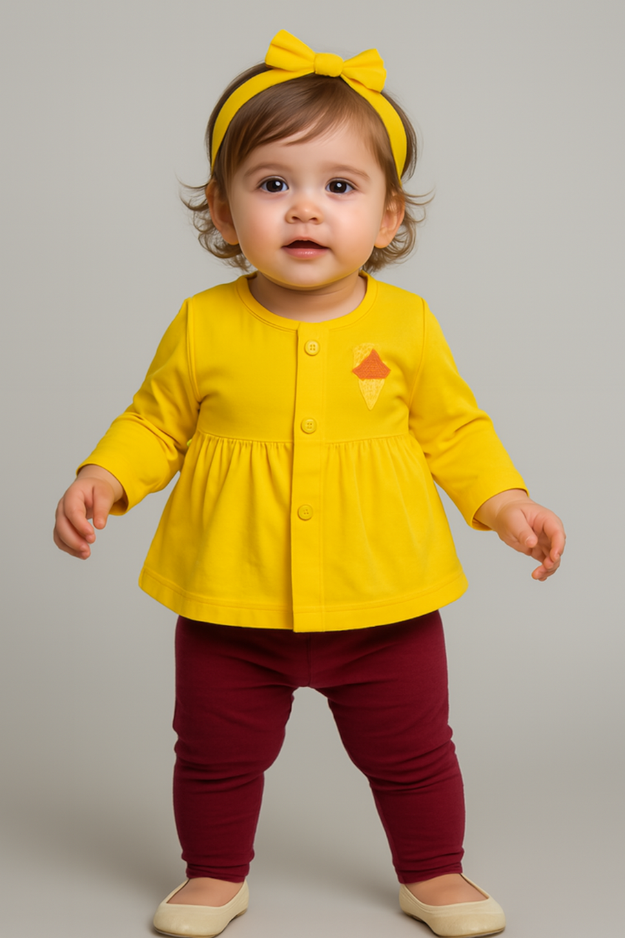 Knee-Length A-Line Dress for girls-Yellow (Size-12-18 MONTH) | D134
