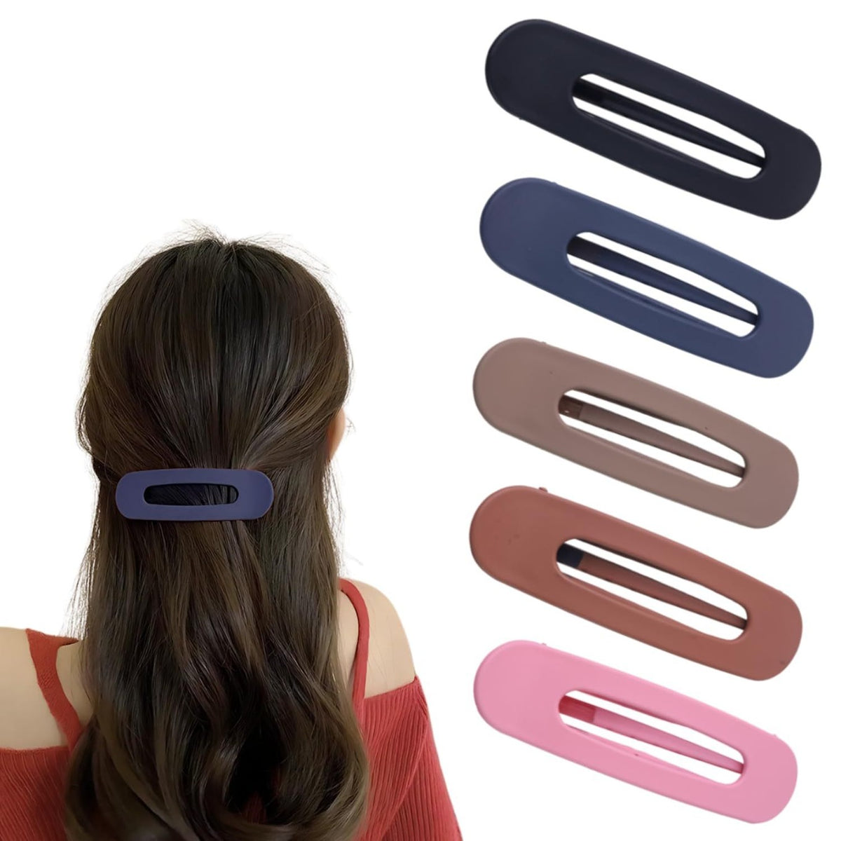 Korean Large Flat Matte Hair Claw Clips Pack of 5