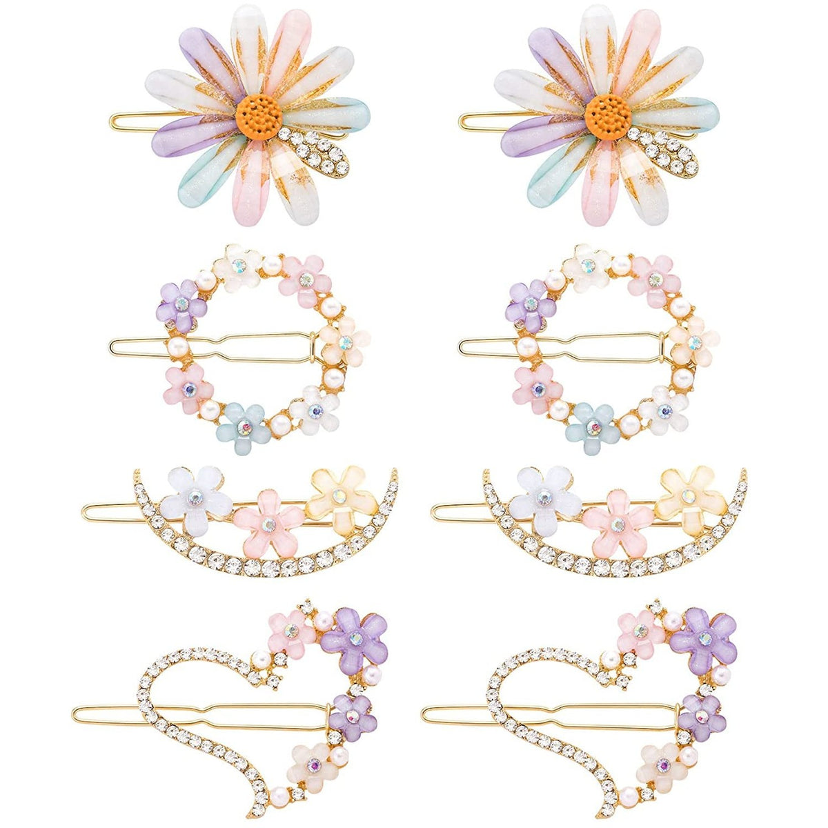Flower Hair Clips Set of 8