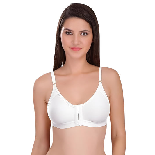 Women's Cotton Blend Front Open Bra-White (Size-34C)