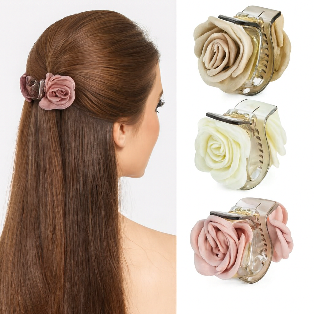 Fabric Flower Small Hair Claw Clips for Women