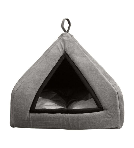 Soft Velvet Pet Bed House for Cats & Puppies – S Grey