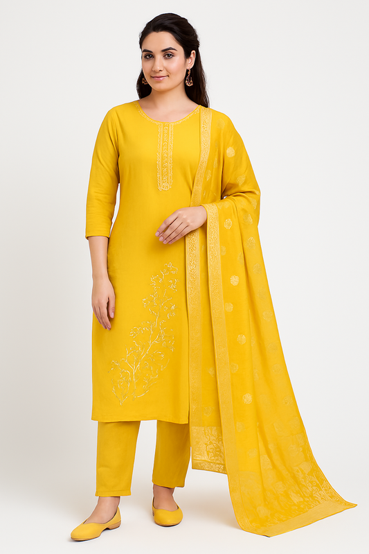 Women Kurta Set-Yellow (Size-M) | D22