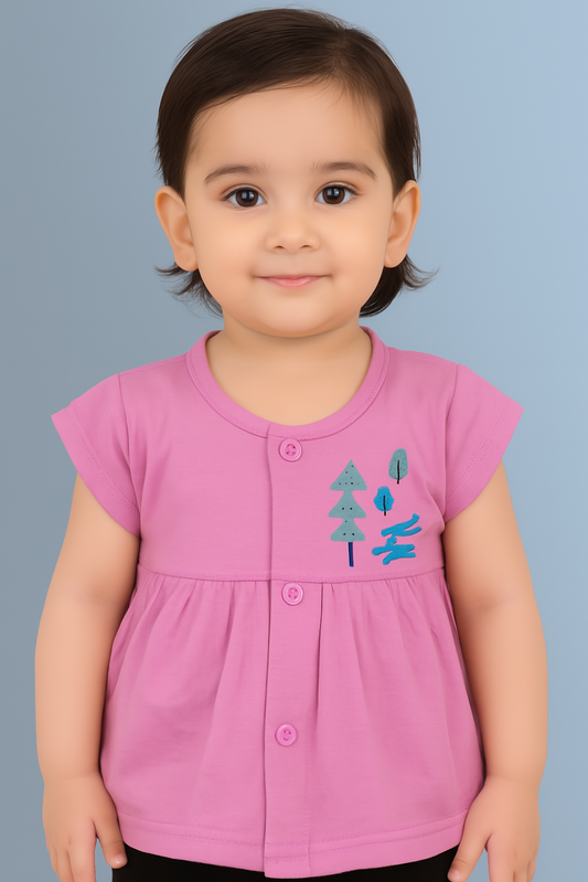 Knee-Length A-Line Dress for girls-Pink (Size-5-6 YEAR) | D137
