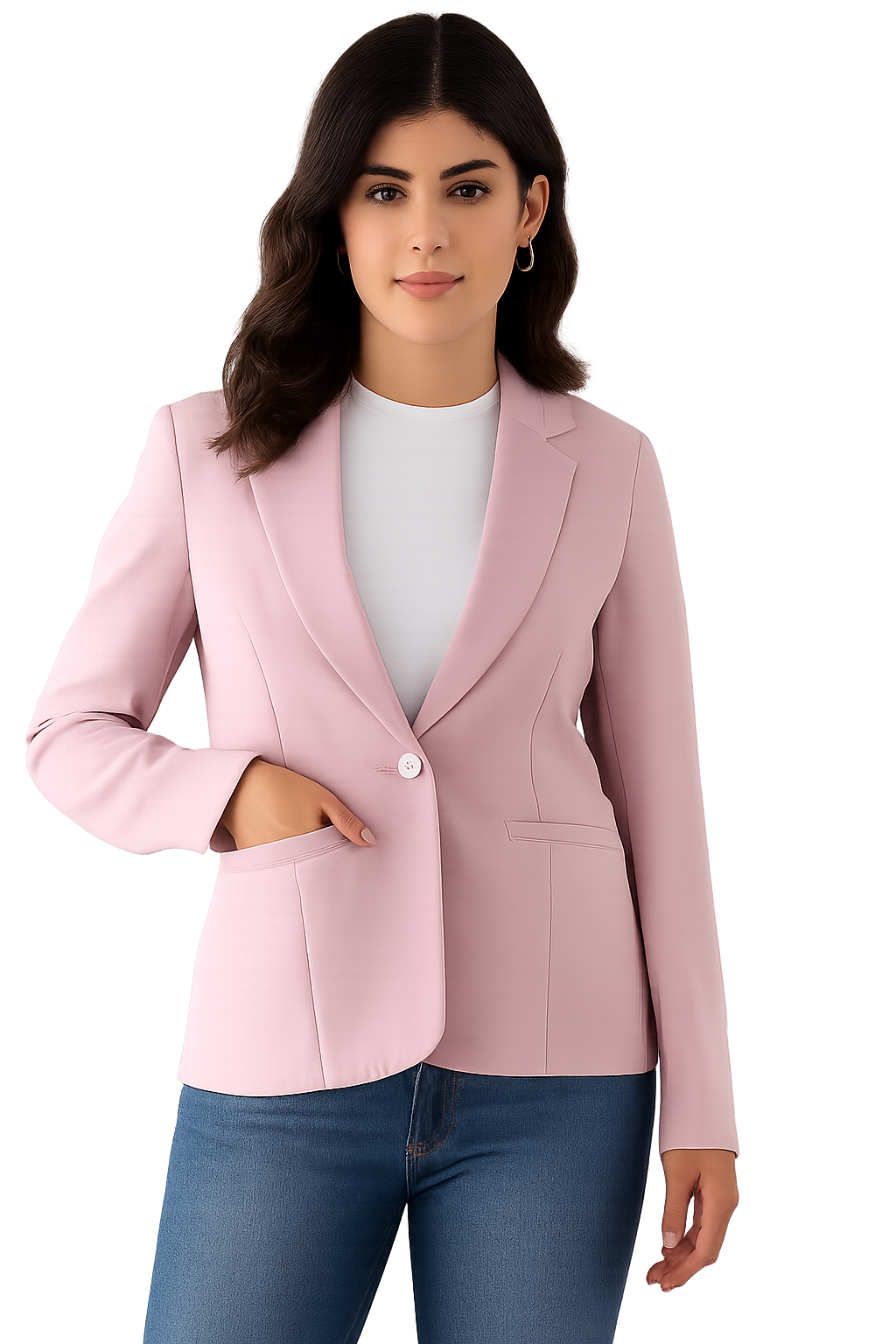 Women's Baby Pink Blazer – Formal Notched Lapel, Two-Button Closure-M