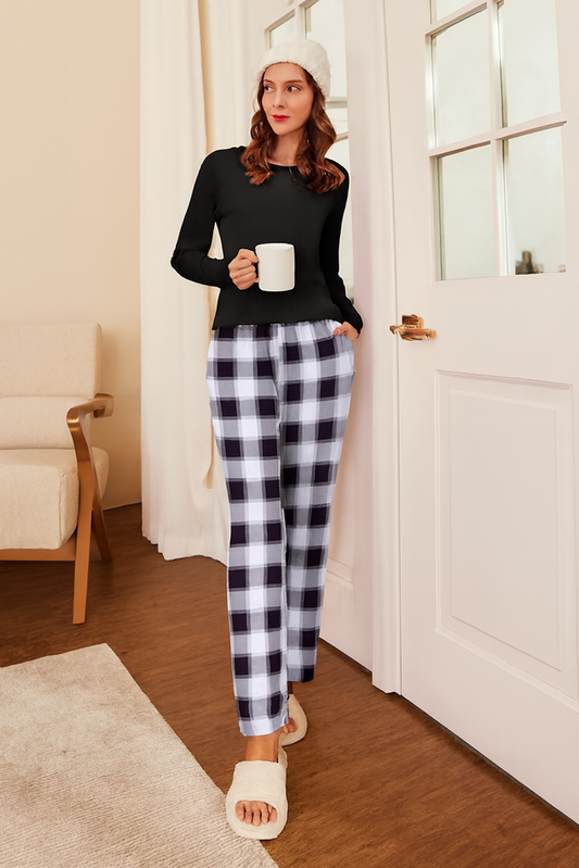 Two-Piece Relaxed Fit Co-Ord Set for Women-Black (Size-2XL) | D43