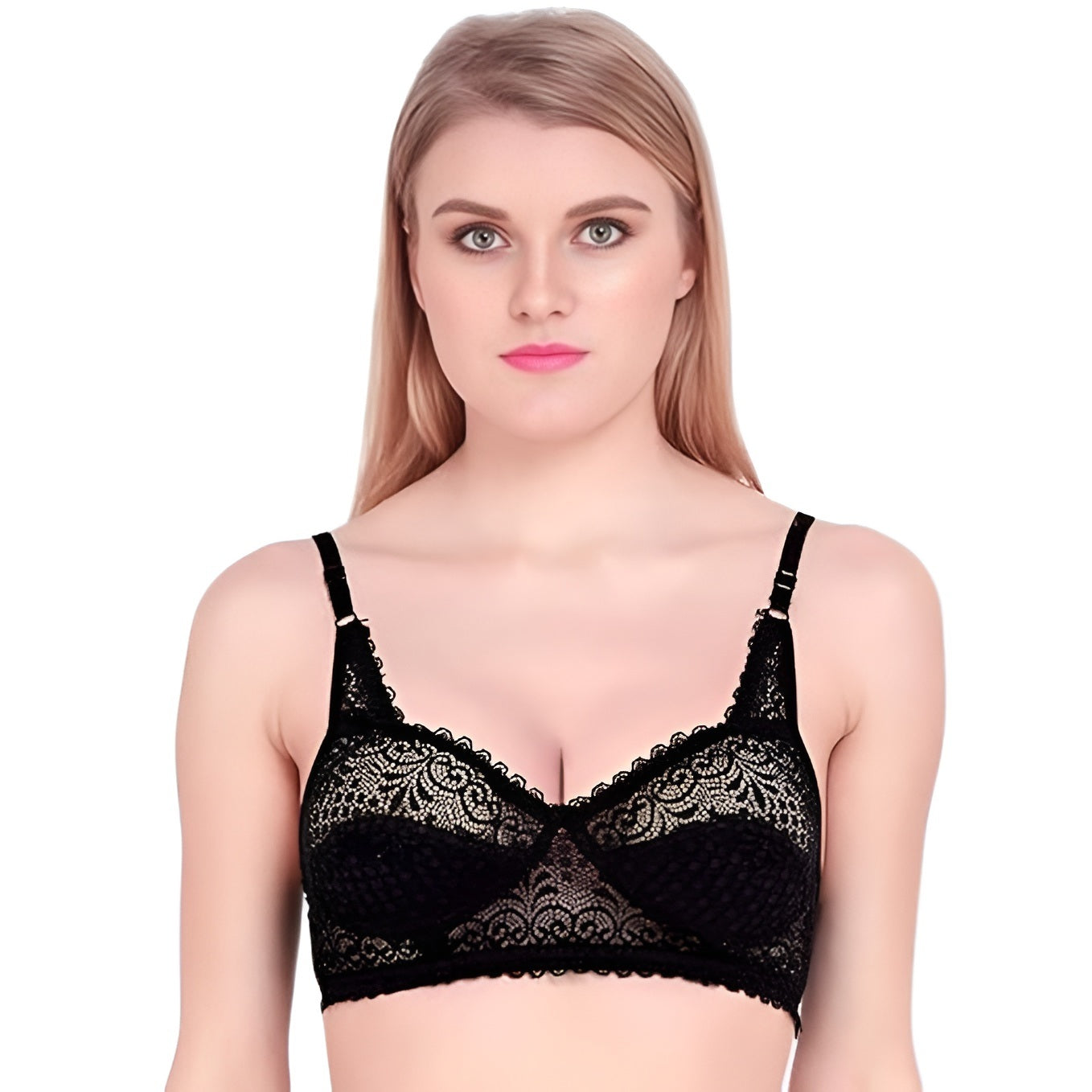Women's Cotton Blend Decent Bra-Black (Size-34C)