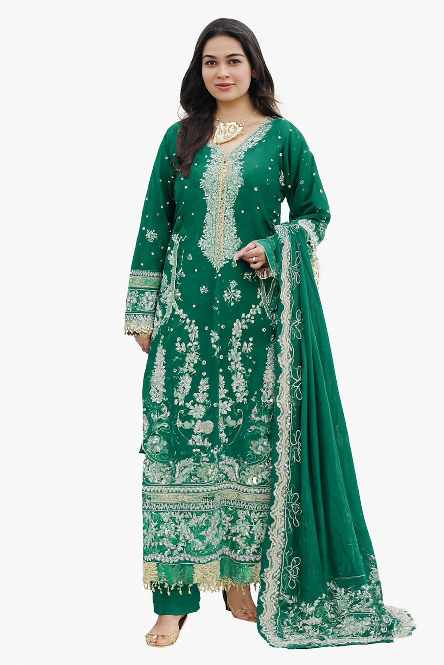 Women Embroidery Kurta Set-Green (Size-L) | D61