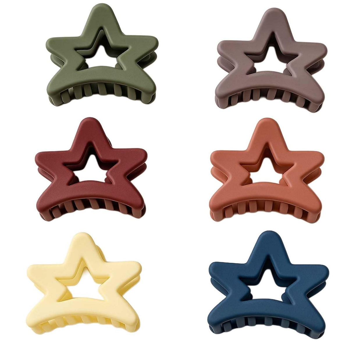 6Pc Premium Star-Shaped Hair Claw Clips - Matte Finish (6 Color Pack)