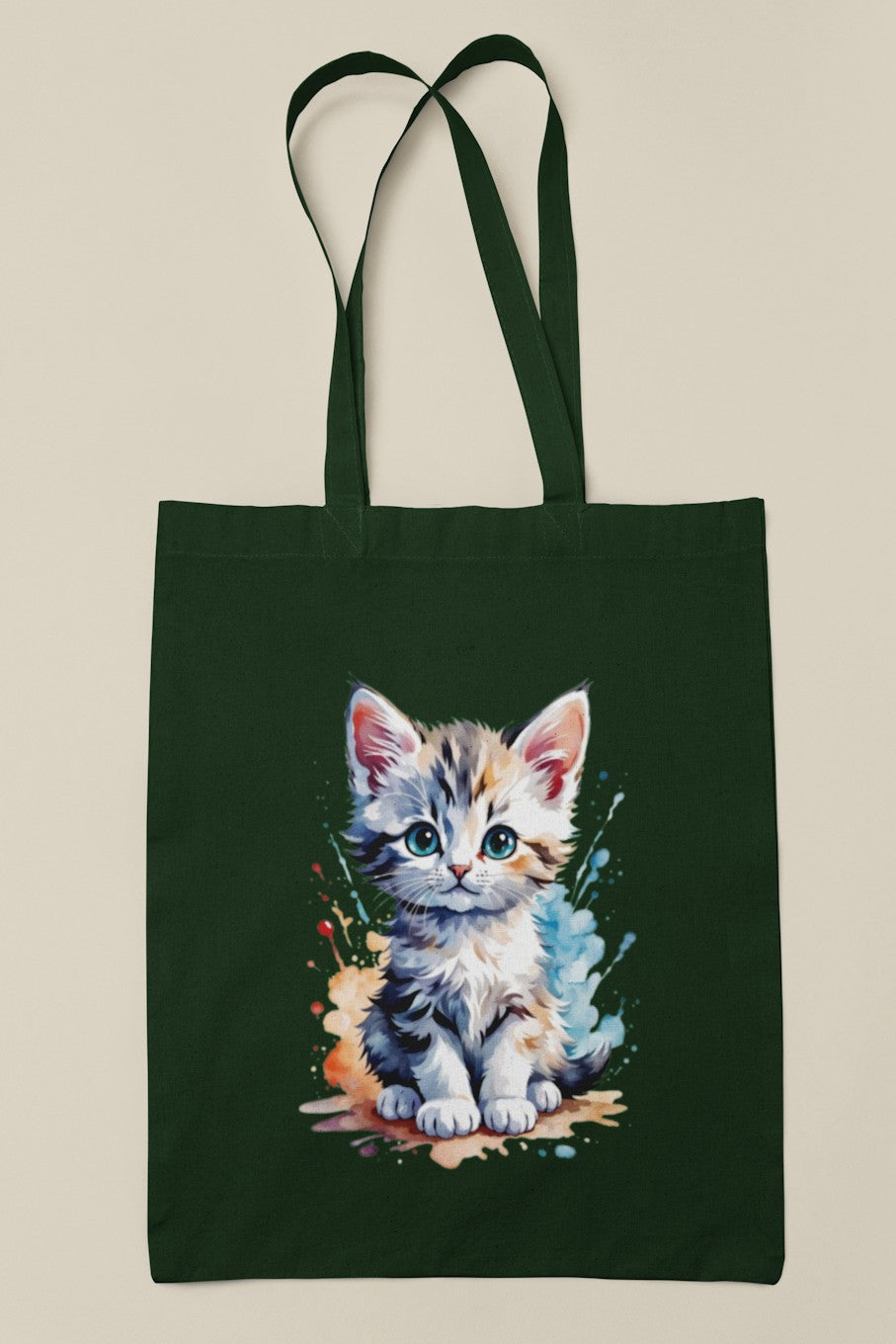 Adorable Watercolor Kitten Canvas Tote Bag