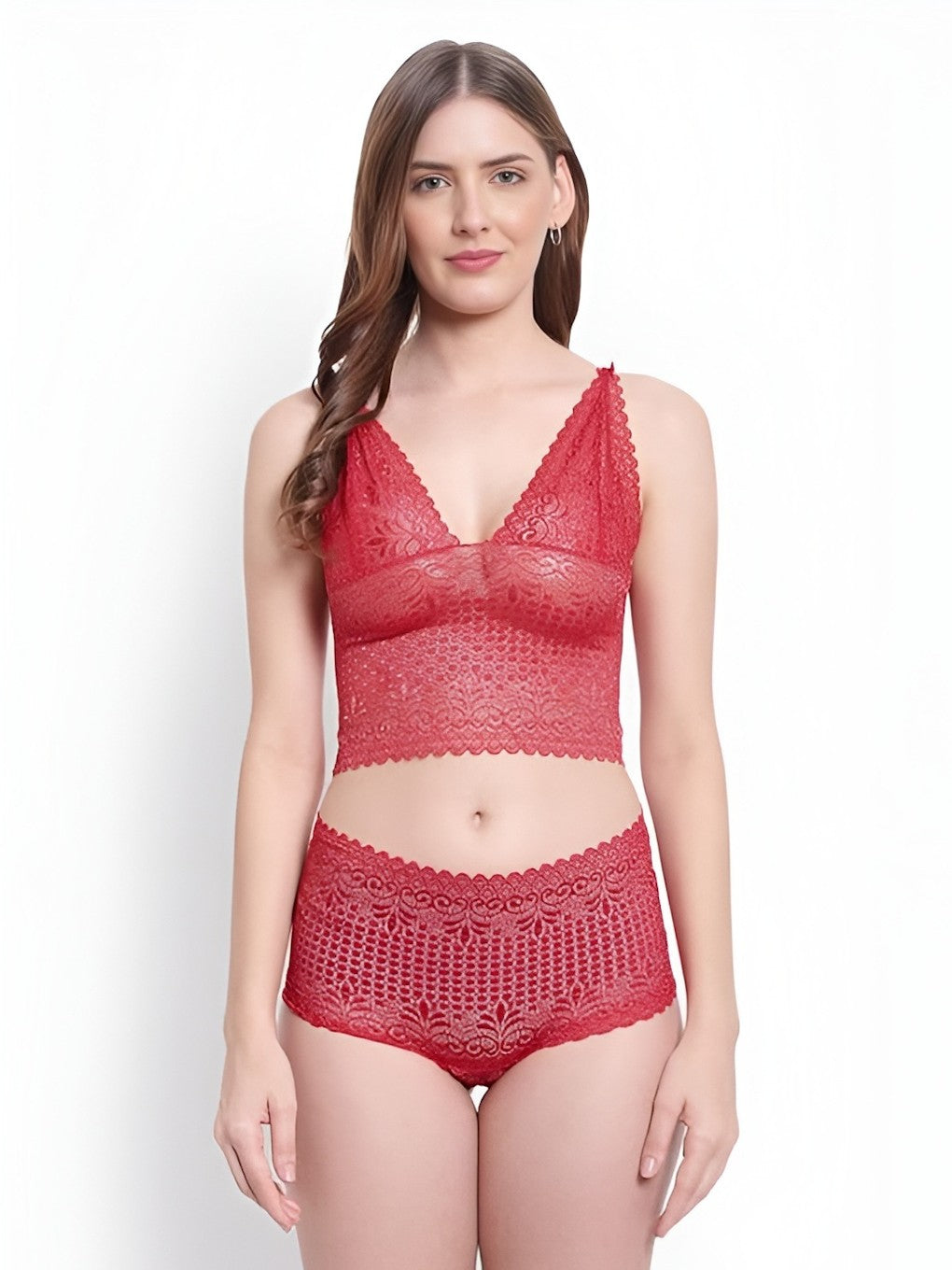 Self Design Lingerie Set, Red (Size-M)