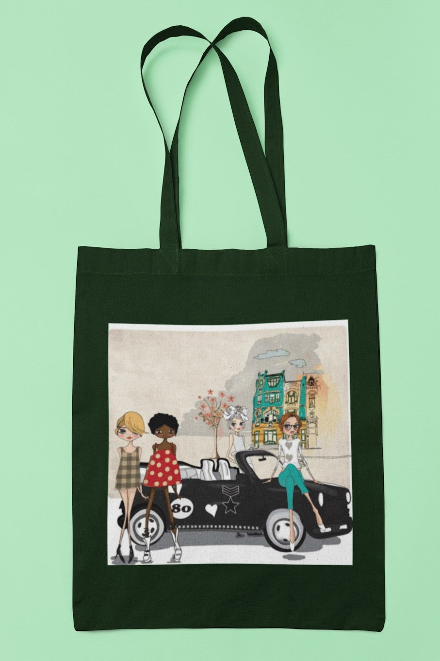 Stylish Fashion Girls and Car Canvas Tote Bag