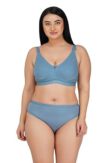 Women's Cotton Lingerie Non Padded Wire Free Bra Panty