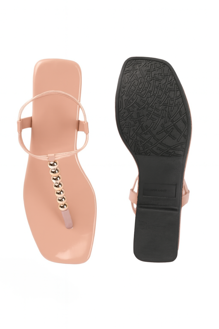 Pink T-Strap Flats with Gold Ball Embellishment (Size-8 UK)
