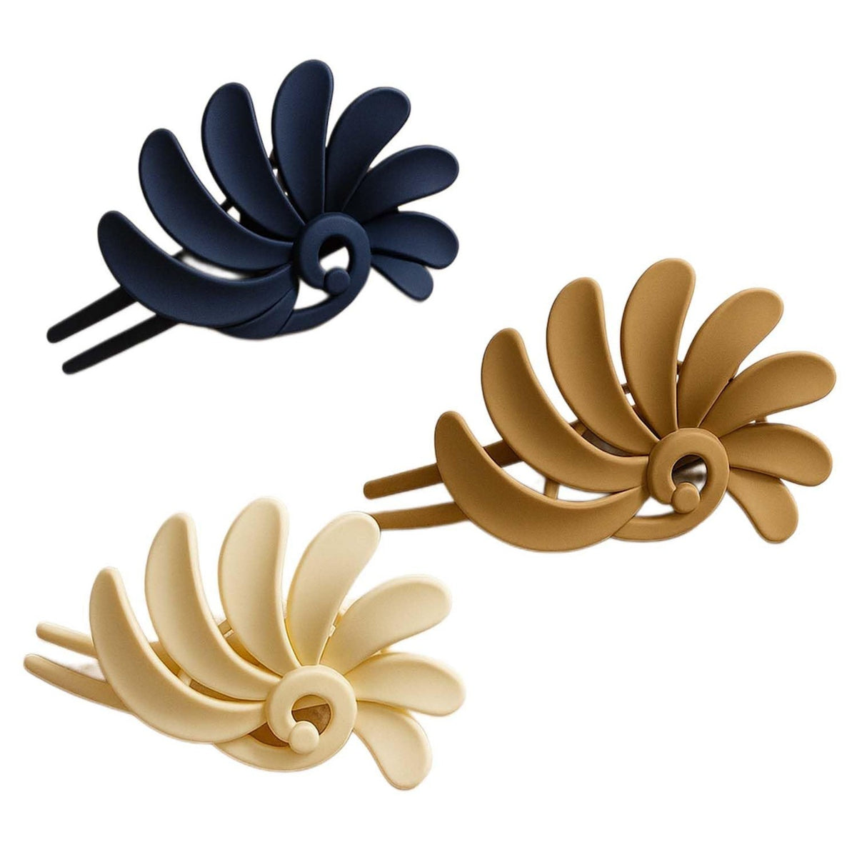 Matte Flower Petal Hair Claw Clips - Strong Grip (Cream, Brown, Navy