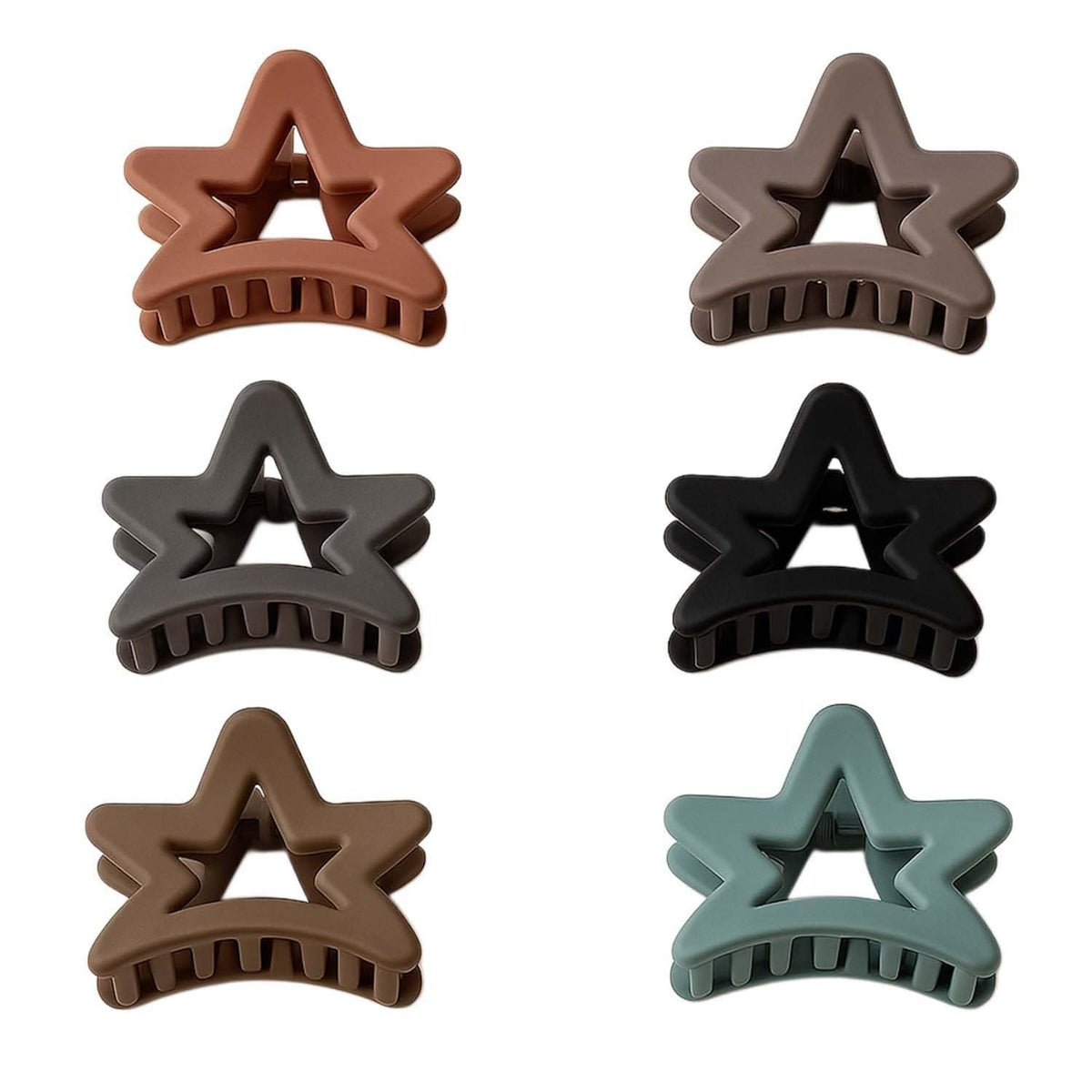 6Pc Premium Star-Shaped Hair Claw Clips - Matte Finish (Set 2, 6 Color