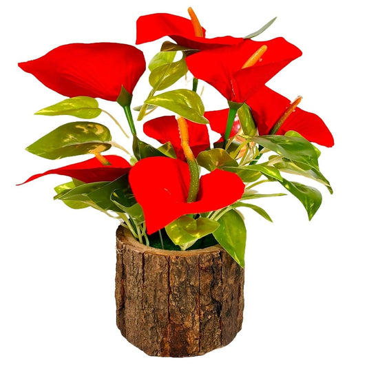 Small Artificial Plant in Wooden Pot Decor
