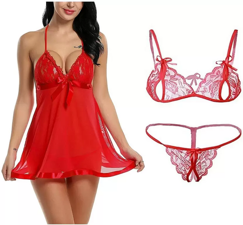 Women's Bra & Panty Set Self Design Red Lingerie Set (Size 40)