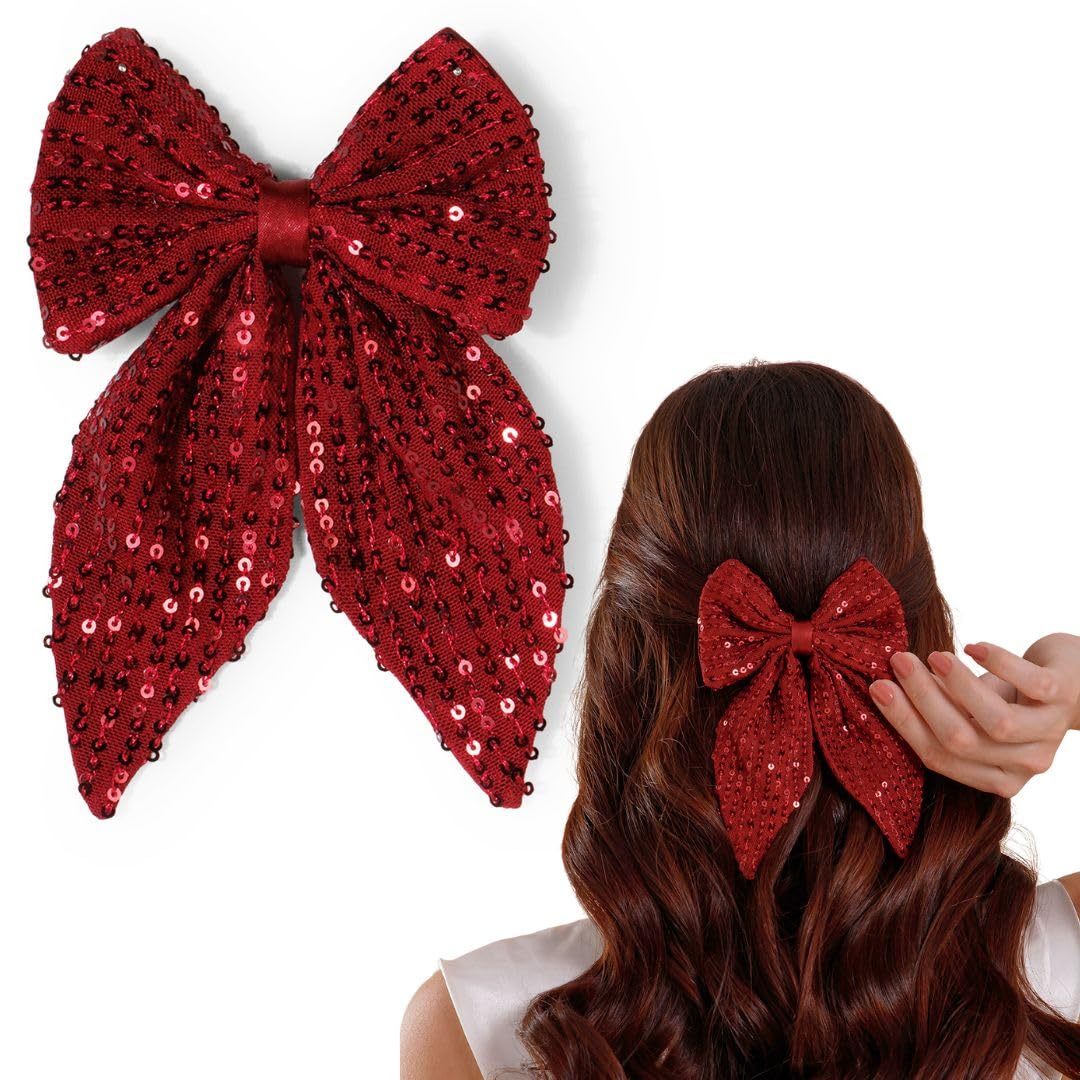 Fancy Ribbon Bow Hair Clip Red Maroon