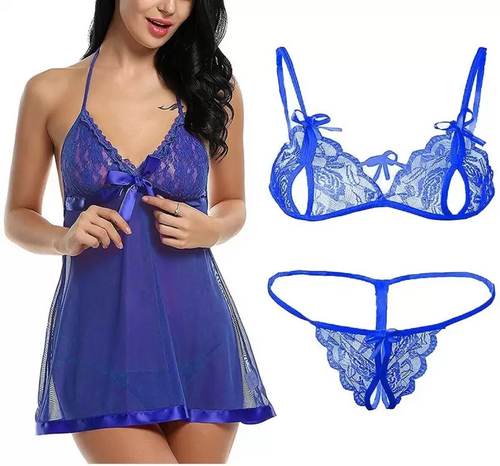 Women's Bra & Panty Set Self Design Blue, Blue Lingerie Set (Size 40)