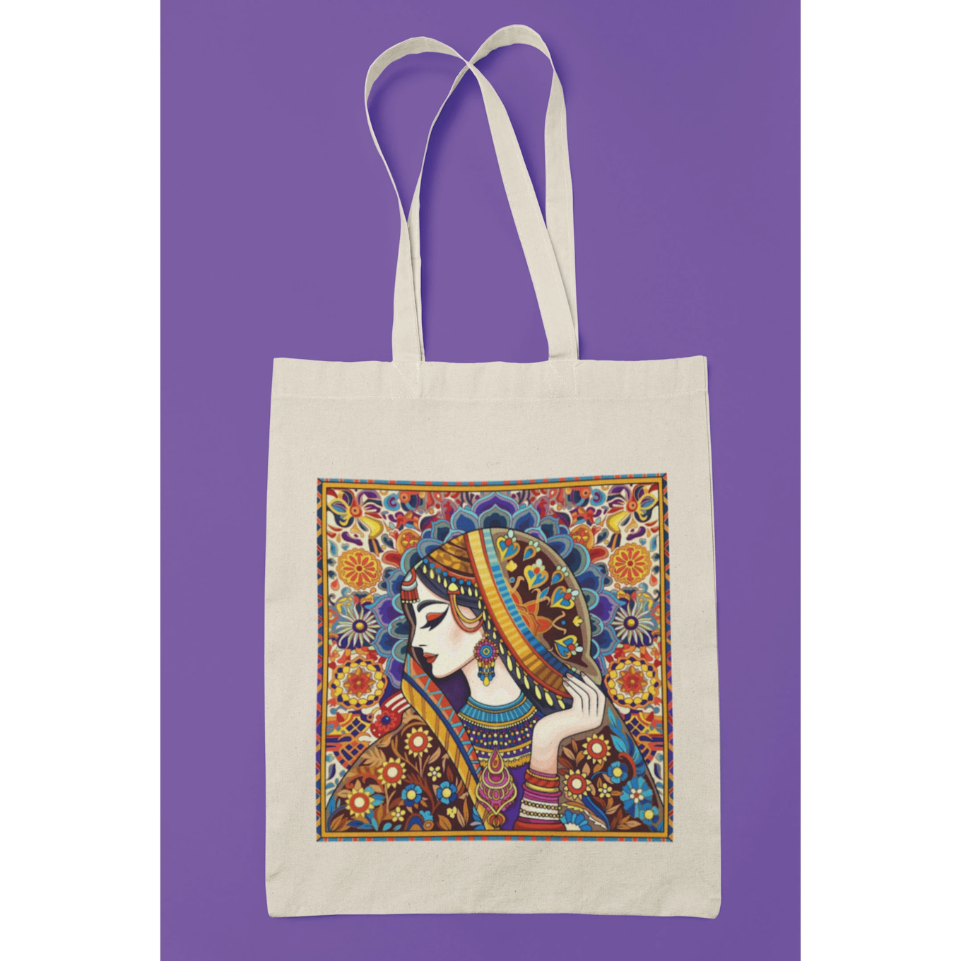 Traditional Ethnic Woman Art Canvas Tote Bag